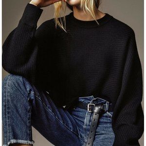 Wilfred Free Aritzia Cropped Lolan Knit Sweater Merino Wool Black Oversized S